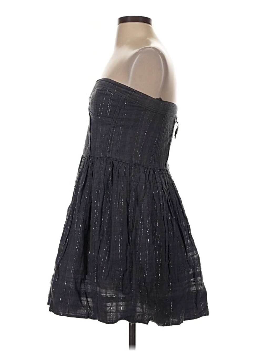 Rebecca Taylor Black Metallic Strapless Bustier Fit Flare Mini Dress Size 4 - Picture 5 of 7